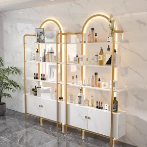 Tủ trưng bày mỹ phẩm thẩm mỹ viện, kệ trưng bày mẫu sản phẩm chăm sóc da tiệm nail, kệ sàn, kệ Tủ trưng bày