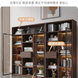 Tủ trưng bày sang trọng toàn bộ đèn tường tích hợp tối giản hiện đại có cửa kính, kệ sách, Tủ phòng khách dựa tường - Hình 2