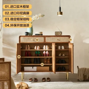 Tủ Vintage Gỗ Chắc Chắn Mây Tủ Giày Trung Cổ Phòng Khách Lối Vào Tủ Bảo Quản Hộ Gia Đình Tủ Bảo Quản Khóa - Hình 3