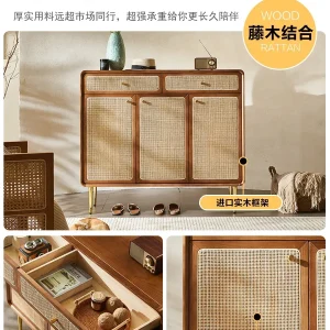 Tủ Vintage Gỗ Chắc Chắn Mây Tủ Giày Trung Cổ Phòng Khách Lối Vào Tủ Bảo Quản Hộ Gia Đình Tủ Bảo Quản Khóa - Hình 4
