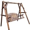 Xích đu Biệt thự vườn gia đình ngoài trời rắn chắc đầu ghế xích đu gỗ ban công đôi ghế treo chống ăn mòn bằng gỗ Qianqiu