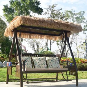 Xích đu Đu quay mái tranh ngoài trời khu nghỉ dưỡng sân vườn bóng râm năng lượng mặt trời đôi homestay phổ biến xích đu mái tranh