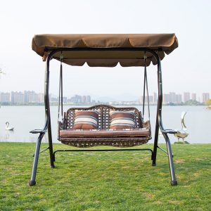 Xích đu Giải Trí Đôi Ngoài Trời Sân Vườn Khách Sạn Biệt Thự Ban Công Sắt Rèn Treo Phong Cách Màu Xanh Có Phủ Cà Phê Đá Ghế Xích Đu - Hình 2