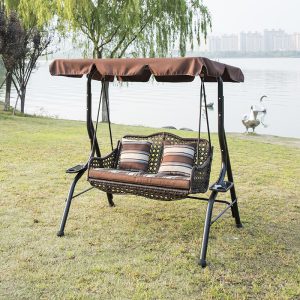 Xích đu Giải trí ngoài trời đôi cà phê đá xích đu sân vườn giỏ treo ghế bập bênh bằng sắt rèn mây ban công người lớn ghế treo - Hình 2