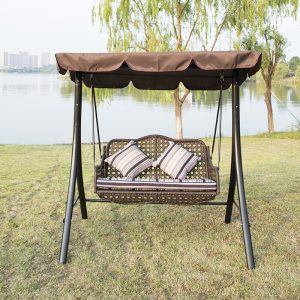Xích đu Giải trí ngoài trời đôi cà phê đá xích đu sân vườn giỏ treo ghế bập bênh bằng sắt rèn mây ban công người lớn ghế treo