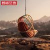 Xích đu Giải trí sân ngoài trời giỏ treo xích đu đơn lưới màu đỏ lười biếng ban công trong nhà ghế bập bênh sân vườn biệt thự xích đu đồ nội thất