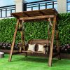 Xích đu Ngoài trời cacbon hóa chống ăn mòn gỗ rắn xích đu ngoài trời người lớn trẻ em ghế treo đôi ban công vườn dày ghế bập bênh