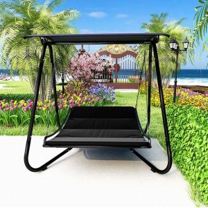 Xích đu ngoài trời lắc sân vườn biệt thự ban công lộ thiên homestay ghế treo công nghệ vải võng che nắng đơn giản - Hình 3