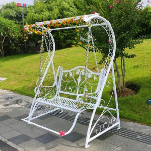 Xích đu Ngoài Trời Màu Trắng Đu Đôi Giỏ Treo Sắt Rèn Ghế Xích Đu Ngoài Trời Sân Vườn Ban Công Mục Vụ Phong Cách Treo Ghế Xích Đu - Hình 3