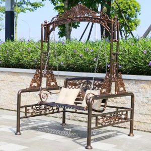 Xích đu ngoài trời nhôm đúc sân vườn biệt thự ghế xích đu sắt rèn đôi ban công giường lớn ngoài trời võng ngoài trời phong cách Châu Âu - Hình 5