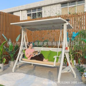 Xích đu ngoài trời sân vườn ban công ghế salon nhà giỏ treo ghế năng lượng mặt trời hợp kim nhôm đúc xích đu đôi - Hình 4