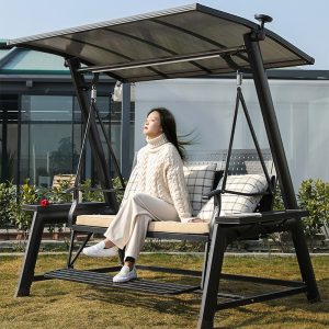 Xích Đu Ngoài Trời Sân Vườn Ban Công Ngoài Trời Chống Mưa Năng Lượng Mặt Trời Nhôm Đúc Treo Ghế Đôi Ghế Xích Đu Lưới Đỏ Giường Xích Đu