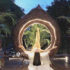 Xích đu Phong cảnh ngoài trời tổ chim sân vườn Bali lưới xích đu màu đỏ ban công từ sàn đến trần mô hình tổ chim mây thẻ đục lỗ để chụp ảnh - Hình 3