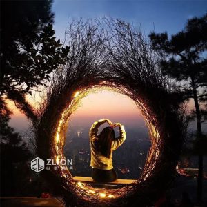 Xích đu Phong cảnh ngoài trời tổ chim sân vườn Bali lưới xích đu màu đỏ ban công từ sàn đến trần mô hình tổ chim mây thẻ đục lỗ để chụp ảnh - Hình 4